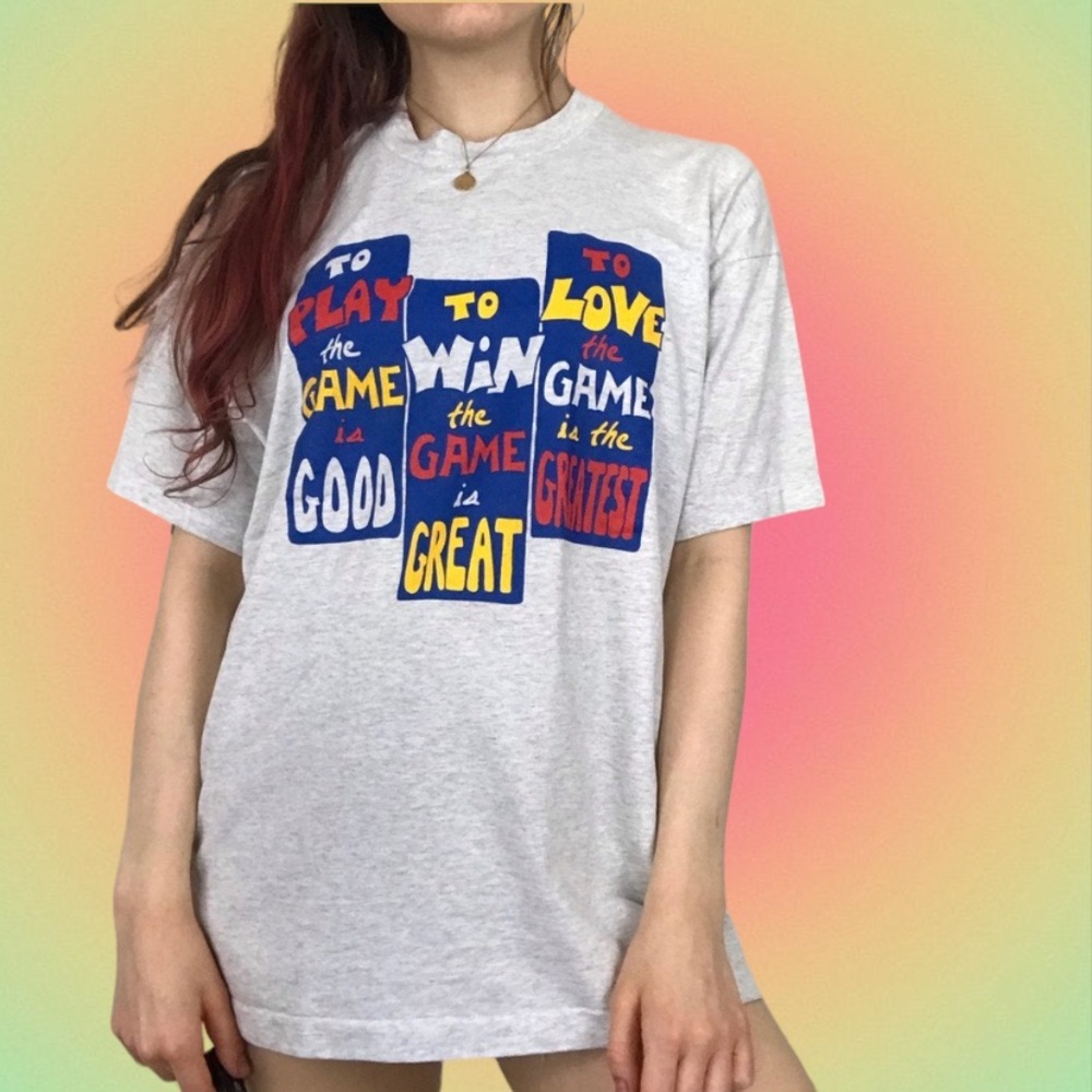 Vintage 90s Play Win Love the Game Single Stitch Tee Lottery Vegas Gambl…